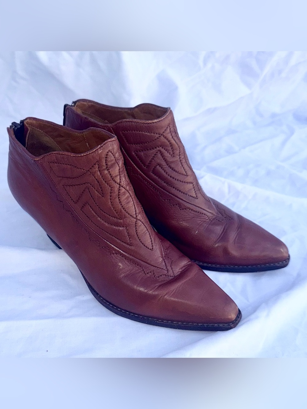 Franco Sarto Brown Leather Pointed Toe Ankle Boots Women’s 6